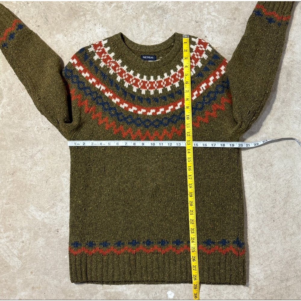 McNeal Lambswool Sweater Men’s Size Medium Green Orange Aztec Fair Isle Crewneck - Picture 8 of 15
